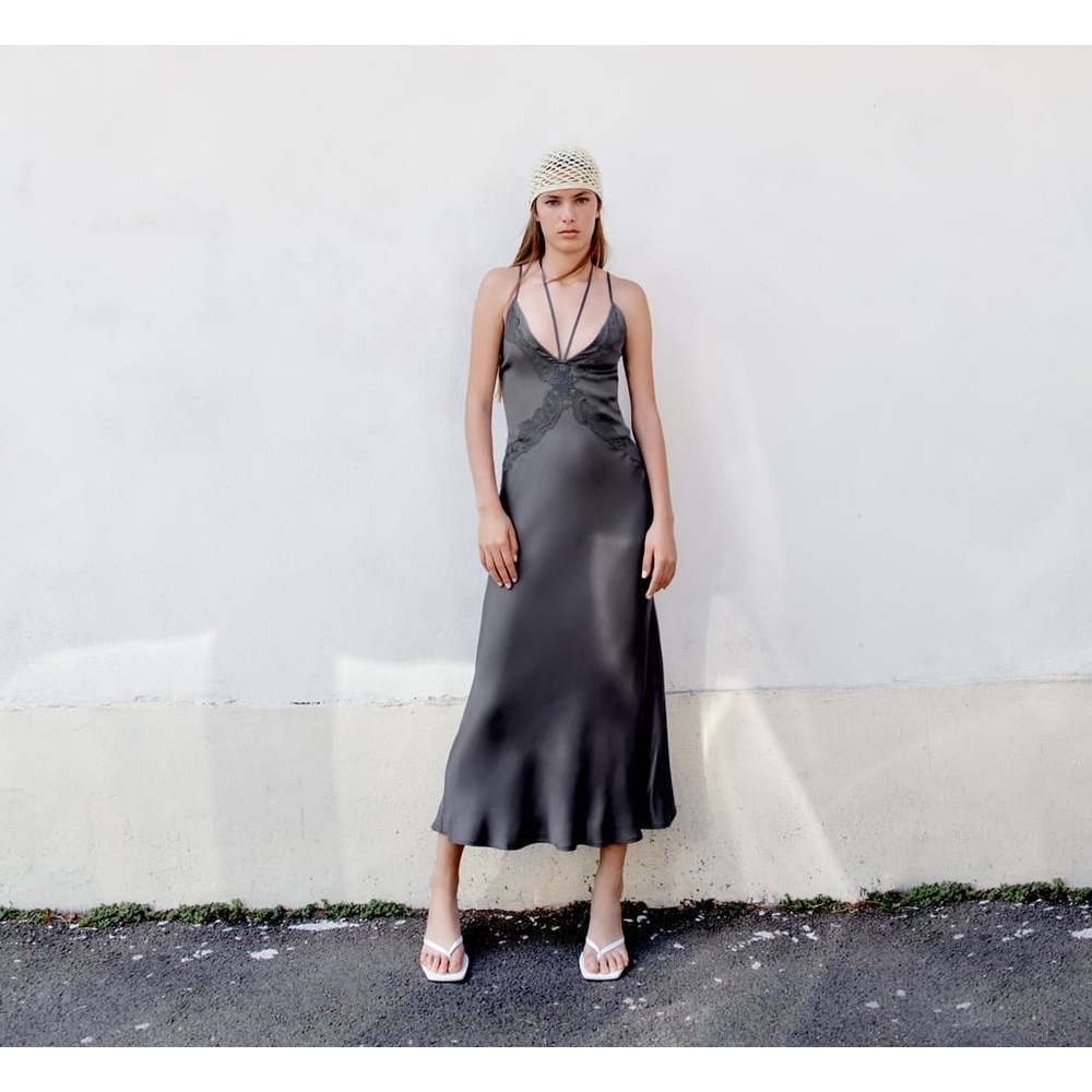 Zara Embroidered Midi Slip Dress - Picture 1 of 4